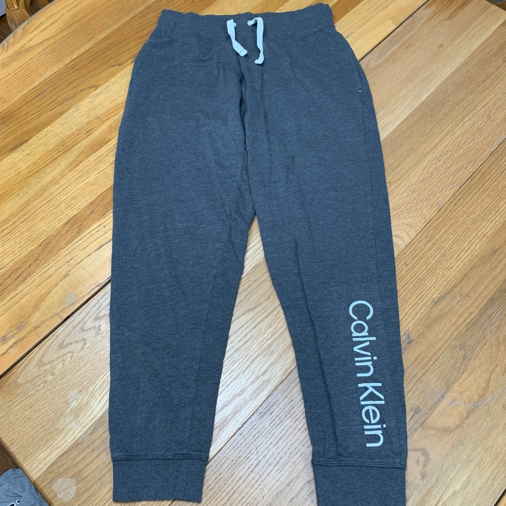 Calvin Klein Womens Gray Logo Sleepwear Joggers Drawstring Sweatpants M QP2923S